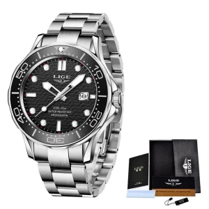 LG8936 Classic Rotatable Bezel Men’s Cuff Watch Full Stainless Steel Luminous Hands Wristwatch With Box