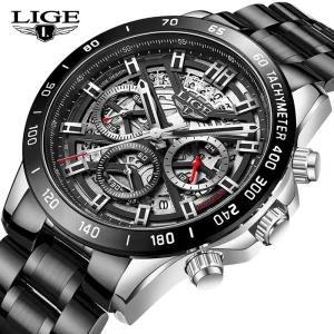LG8944 Skeleton Watch for Men Fashion Hollow Out Chronograph Wristband Waterproof Quartz Watches Relogio Masculino