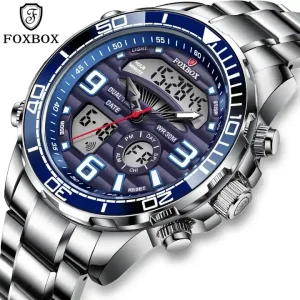 LIGE Brand FB0007 Foxbox 0007 Digital Mens Watches Top Luxury Sport Quartz Wristwatch for Men All Steel Casual Waterproof Clock