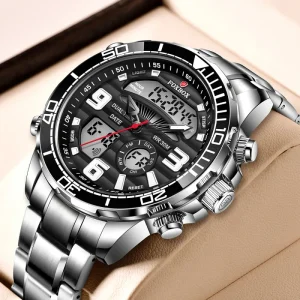 LIGE FB0007 Sample Digital Watches for Men Chronograph Watch Sport Waterproof Relogio Masculino Glass Alloy Stainless Steel