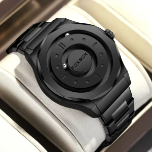 LIGE FB0091 Full Black Watch for Men Magnetic Ball Rotating Quartz Clock Male Peculiar Mens Watches Blind Touch Dial Time Gift