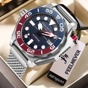 LIGE FN1809 1000M Waterproof JAPAN MOVT Men Dive Watch Luminous Dial Two Tone Automatic Watch Stainless Steel Rotating Bezel+box