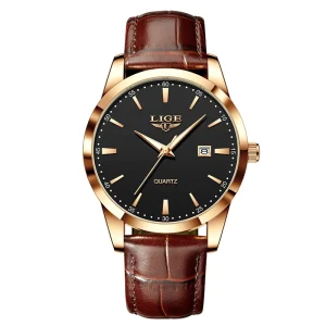 LIGE LG89143 Classic Custom Logo Gents Quartz Watch Genuine Leather Strap Water Resist Date Display Low Moq Business Watch
