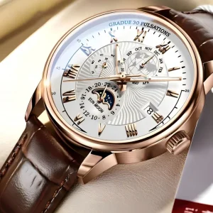 LP01 New Fashion Men Watch Leather Quartz Men’s Wristwatch Waterproof Luminous Sports Date Luxury Watch for Men