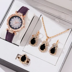 LP28 Montre Femme 4pcs Set Watches for Women Leather Band Ladies Watch Jewelry Set Casual Women’s Analog Quartz Wristwatch Gifts