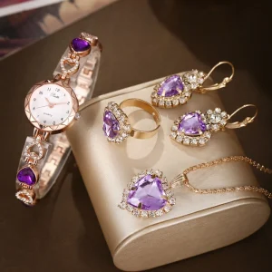 LP49 Women Watch and Jewelry 4pcs Set Rings Earrings Necklaces Luxury Limited Edition Quartz Ladies Watch with Alloy Band