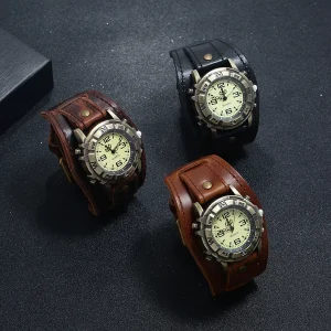LP53 Men’s and Women’s Retro Punk Inspired Hip-hop Bracelet Watch Leather Belt Simple Dial Design Unisex Watch