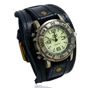 LP53 Retro Punk-inspired Hip-hop Bracelet Watch Leather Belt Simple Dial Design Unisex Watch