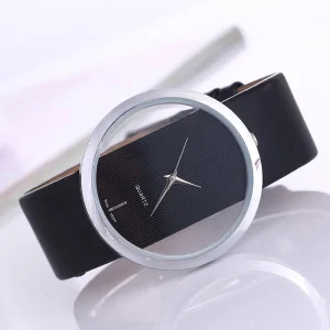 LP66 Quartz Watches Transparent Hollow Design Unisex PU Band Large Dial Casual Watches