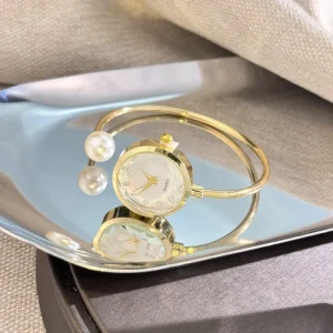 LP69 Women’s Luxury Small Dial Bracelet Watch with Rhinestone Design Vintage Pearl Ladies Minimalist Quartz Wristwatch