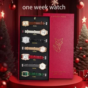 LUCKY FOX 7pcs Light Luxury Gift Box Set Watch Bracelet Simple and Fashionable Women’s Square Quartz Watch Reloj Festival Gift