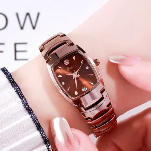 Ladies Fashion Quartz Watch Waterproof Square Case Simple Tungsten Steel Stainless Steel Alloy Women’s Simple Temperament Watch