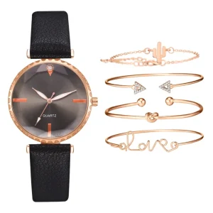 Ladies Luxury Fashion Style Women’s Watches Casual Leather Bracelet Set Quartz Watches Reloj Mujer