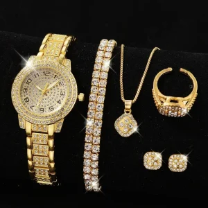 Ladies Quartz Watch Rhinestone Jewelry Set Alloy Case Glass Dial