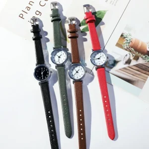 Ladies Retro Simple Leather Belt Quartz Wrist Watch Women’s Digital Alloy Case Glass Dial Window Pointer Display Fashion Style
