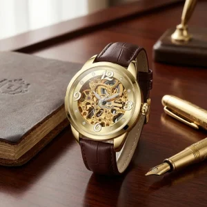 Ladies Skeleton Mechanical Watch 10ATM Waterproof Automatic Movement Leather Strap Custom Logo Watch