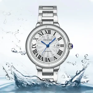 Ladies Stainless Steel Mechanical Watch with Roman Numeral Dial Water Resistant Design Crown Pointer Display