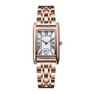 Ladies Vintage Quartz Watch Waterproof Square Roman Dial Stainless Steel Retro Style