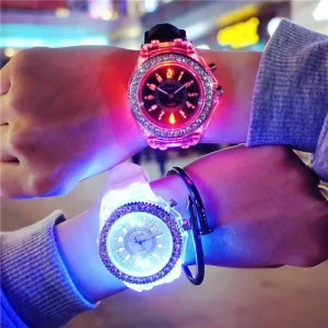 Ladies Watch Lightweight Silicone Watch Luminous Unisex Rhinestone LED Quartz Watch for Student Couple Gift Jewelry