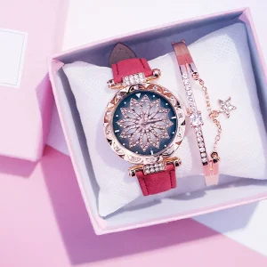 Ladies’ Watch Student Versatile Gift Girls’ Bracelet Set Women’s Fashion Quartz Watch 2pcs