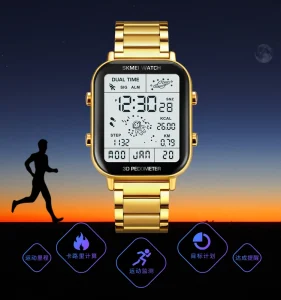 Large Screen Stainless Steel 3D Pedometer Watch Step Tracker SKMEI 1888 Wrist Digital Watch for Men