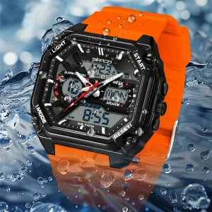 Large Size Square Dial Multiple Time Zone Chronograph Analog Digital ABS 5BAR Water Resistance Men’s Watch