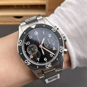 Large-size Men’s Mechanical Chronograph Watch with Black Dial Super Luminous Effect