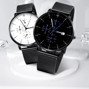 Latest Fashion Men’s Watches Leather Straps Casual Calendars Quartz Watches Men’s Three Circle Men’s Business Watches