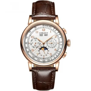 Leather Automatic Mechanical Watch Men’s Business Multi Function Watch Perpetual Calendar Stainless Steel Case Seagull Movement