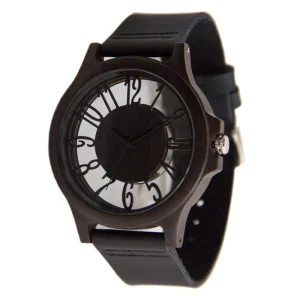 Leather Hollow Out Watch Wooden Watches for Men and Women Transparent Quartz Wood Wristwatch for Men