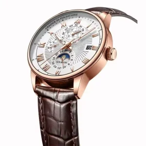 Leather Luxury Men’s Wristwatch, Waterproof, Luminous, Date, Quartz, 908