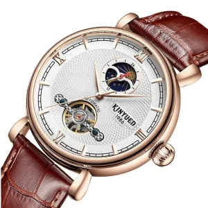 Leather Skeleton Mechanical Watch, Automatic, Luxury, for Men