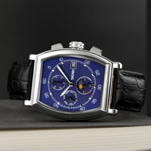 Leather Strap Date Automatic Mechanical Wristwatch Square Watch Moonphase 3-Needle SKMEI 9247