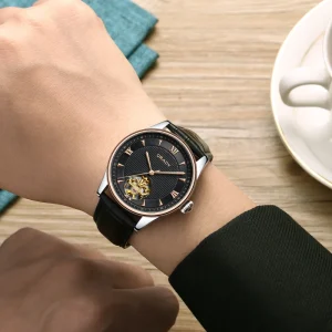 Leather Strap Mechanical Watch Hollow Design Sapphire Crystal Black Genuine Leather Strap