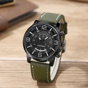 Leather Strap Men Watch Blue Light Glass Large Dial Quartz Watch WA066