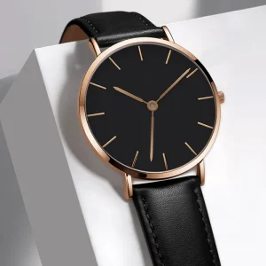 Leather Strap Watch Simple Dial Comfortable Wearing Design Modern Style Unisex Watch