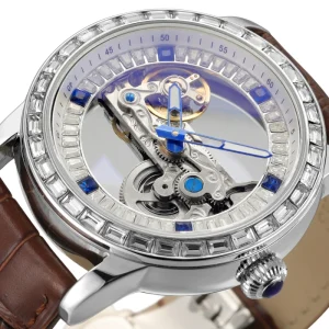 Leather Strap Watches Business Horologe OEM Mens Automatic Mechanical Skeleton Wristwatch