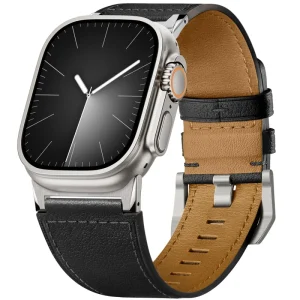 Leather Watch Band Compatible with Apple Watch Ultra 3 49mm Genuine Leather Replacement Strap for Men’s Watches