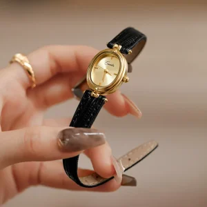 Leather Women’s Watch Retro Oval Gold Leisure Quartz Japanese Movement Waterproof Clock Office Watches (WA169)