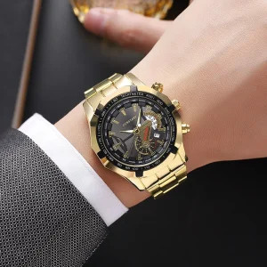 Leisure Business Calendar Men’s Watch Big Dial Quartz Watch for Male Stainless Steel Waterproof Wristwatch