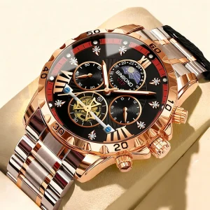 Leisure Business Multi functional Large Dial Quartz Men Stainless Steel Belt Watch Chronograph Uhren Luminous Watches