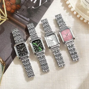 Light Luxury Ladies Alloy Watch Steel Band Female Student Fashion Simple Square Quartz Wristwatch for Women