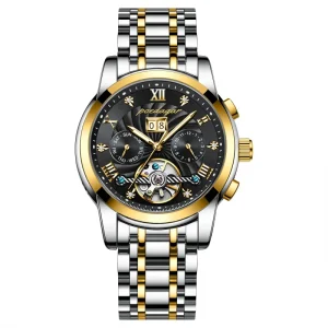 Light Luxury Skeleton Mechanical Watch Date Display Tourbillon Automatic Wristwatch for Daily Business