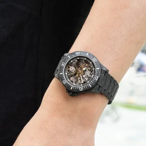 Limited Edition Men’s Luxury Black Automatic Mechanical Watch Forged Carbon Fiber Round Case Luminous Hands Business Wear