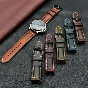 Lionorm 22mm Vintage Genuine Leather Watch Strap with Black Buckle Handmade Retro Cowhide Replacement Band for Men Business