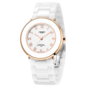 Lover’s Quartz Watch Roman Numerals Mineral Glass Quartz Movement Waterproof Ceramic Strap Elegant Wristwatch