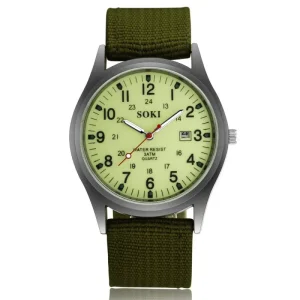 Low MOQ Analog Date Movement Drop Shipping Men’s Army Green Nylon Strap Watches