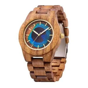 Low MOQ Private logo Custom Men Wooden Watches Dial Pattern Printed Pure Walnut Wood Watches for Man