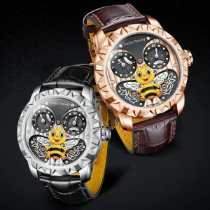 Lucky Harvey BEE Men’s Automatic Mechanical Watch 316L Stainless Steel Case Sapphire Mirror Import Leather Strap 5Bar Waterproof