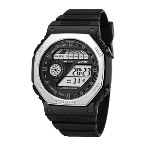 Luminous LED Digital Watch with TPU Plastic Band, Chrome, for Men